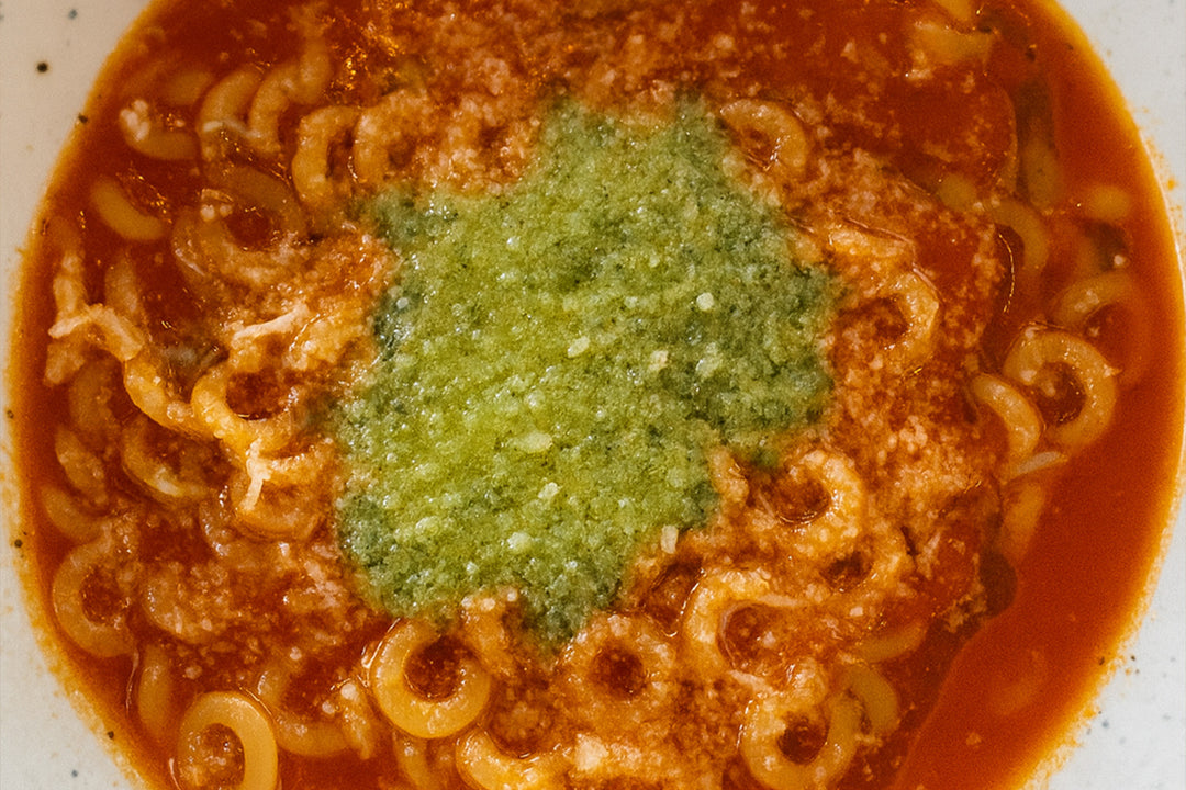 Homemade SpaghettiO's with Pesto
