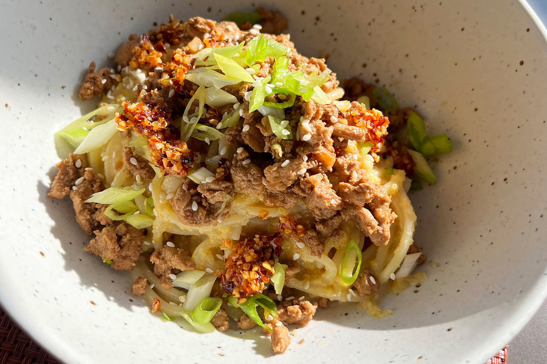 Savory Corn Miso Noodles with Soy-Marinated Turkey