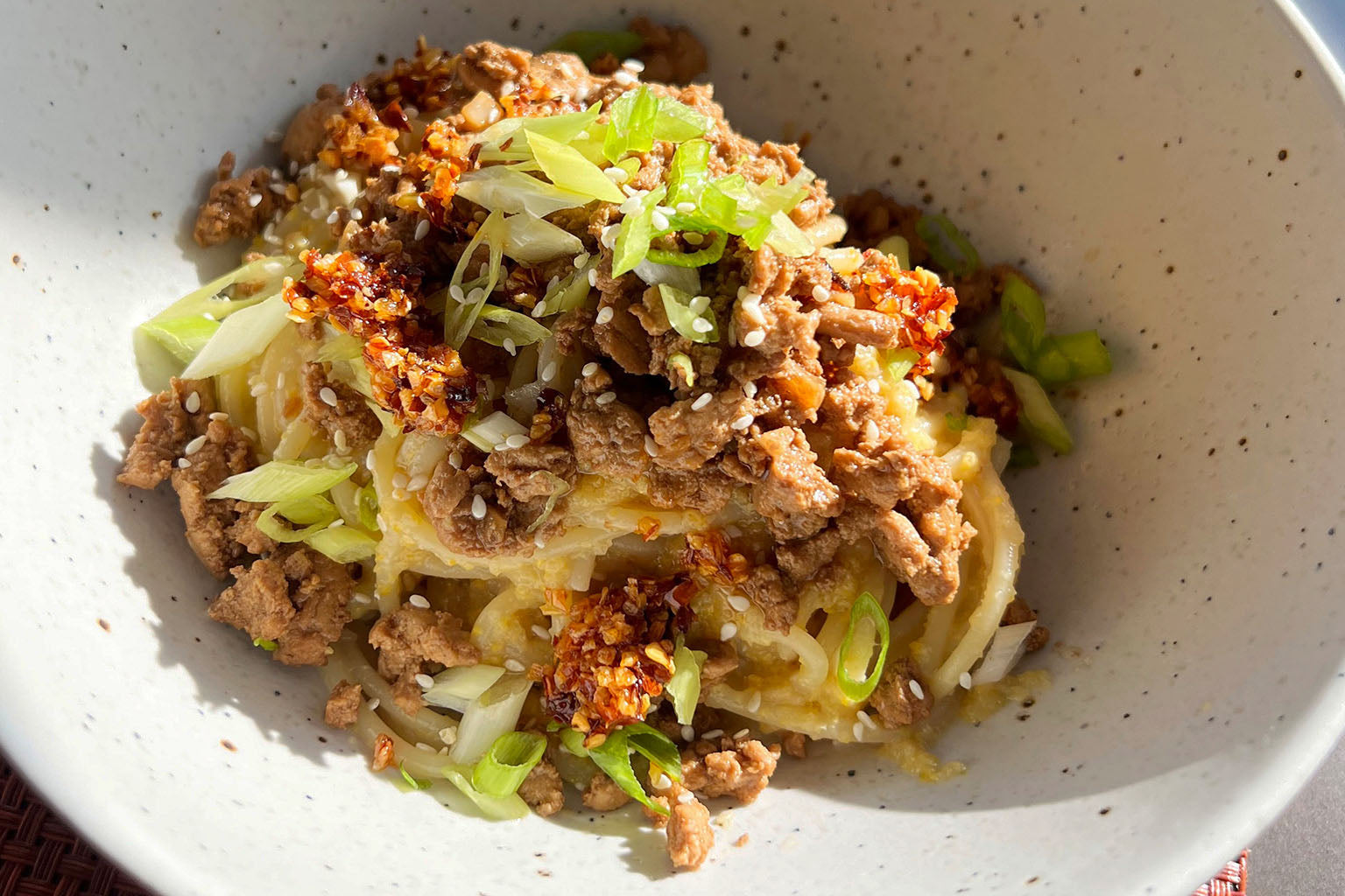 Savory Corn Miso Noodles with Soy-Marinated Turkey
