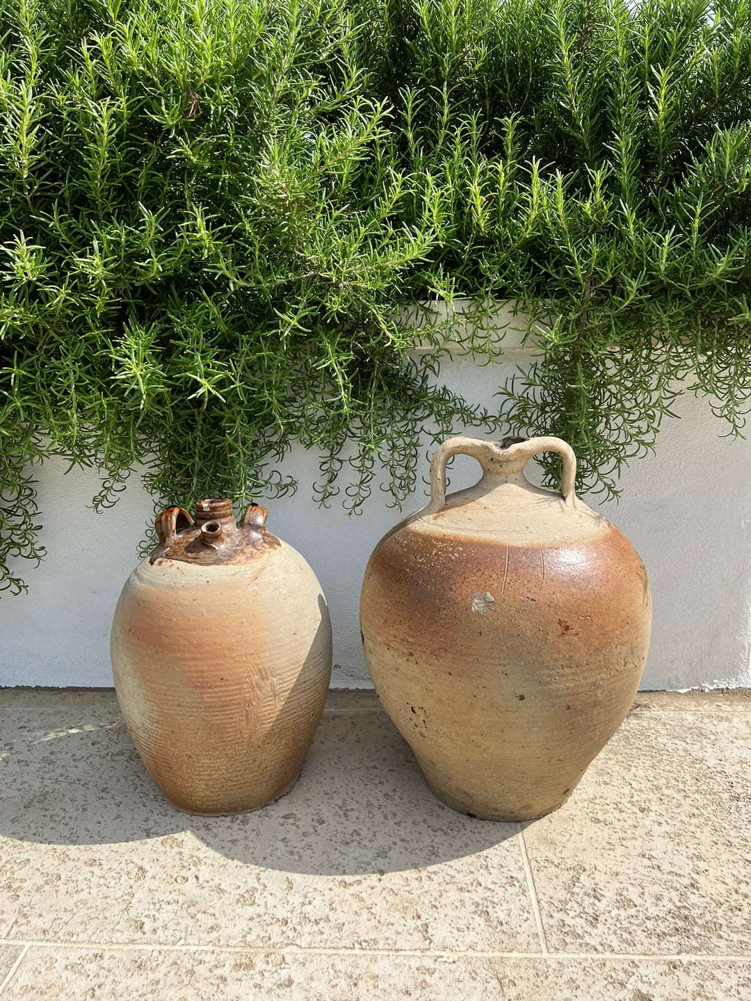 French Provincial Stoneware Double Handle Water Jug