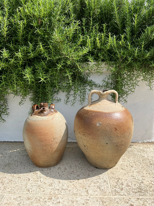 French Provincial Stoneware Double Handle Water Jug